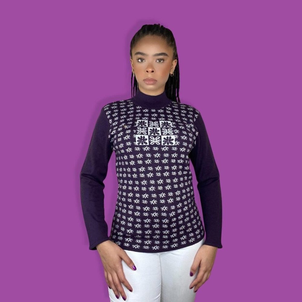 Floral/Snowflake Mock Neck Sweater